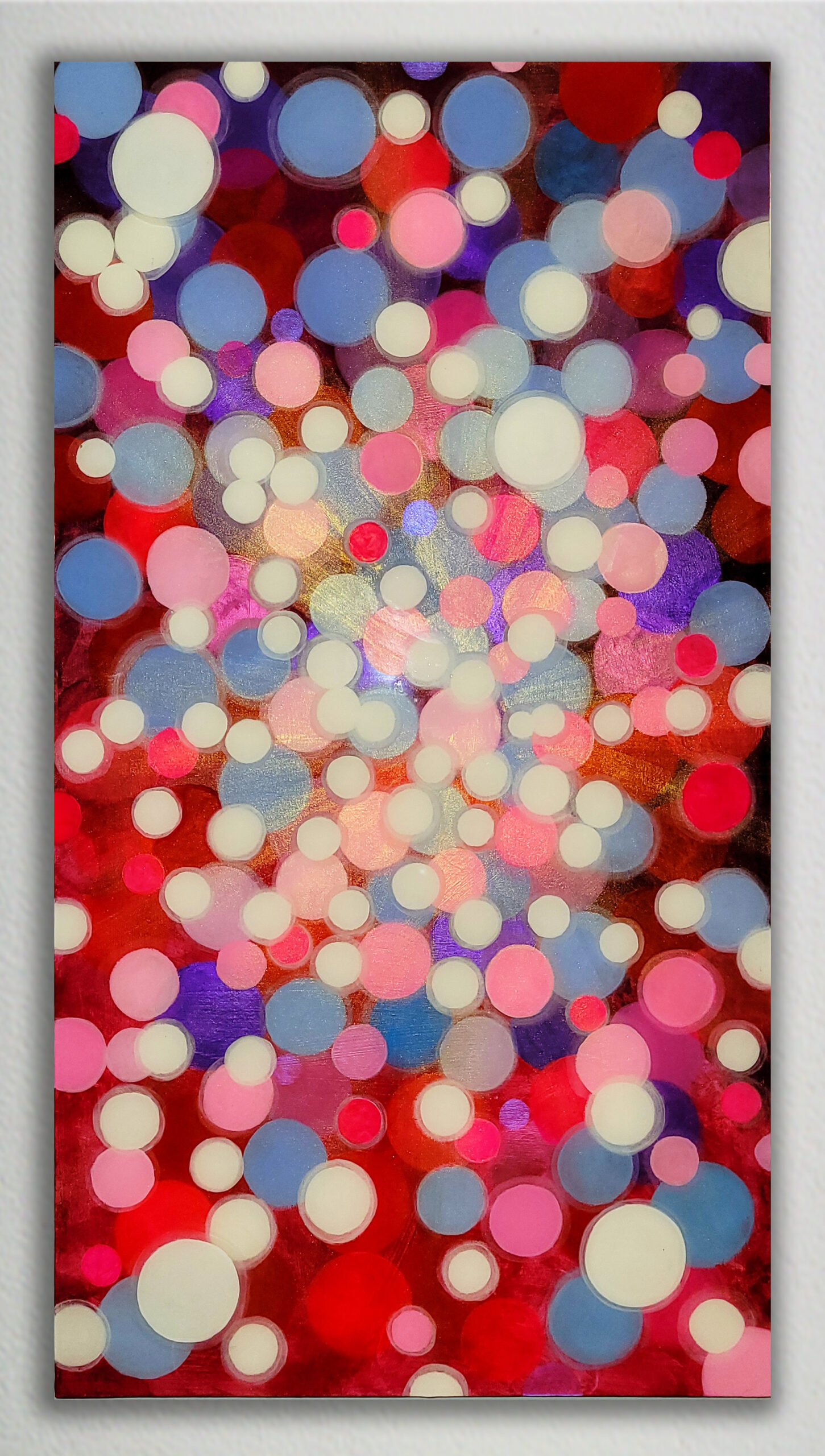 Rectangular Resin art with red and pink dots